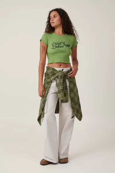 Great Lakes/ Vine Green Women Cotton On Tops Crop Lettuce Graphic Tee Cost-Effective