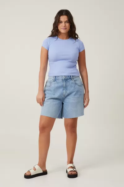 Women Tops Cotton On Frosted Blue Best The One Organic Rib Crew Short Sleeve Tee
