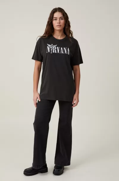 Women Cotton On Advanced Tops Lcn Mt Nirvana Angel/Washed Black The Oversized Nirvana Tee