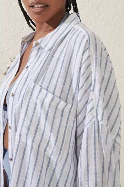 Uncompromising Swing Beach Shirt Tops Women Blue Dusk Stripe Cotton On