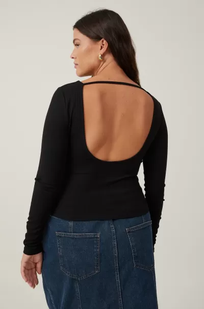 Romy Boat Neck Backless Long Sleeve Top Artisan Black Cotton On Tops Women
