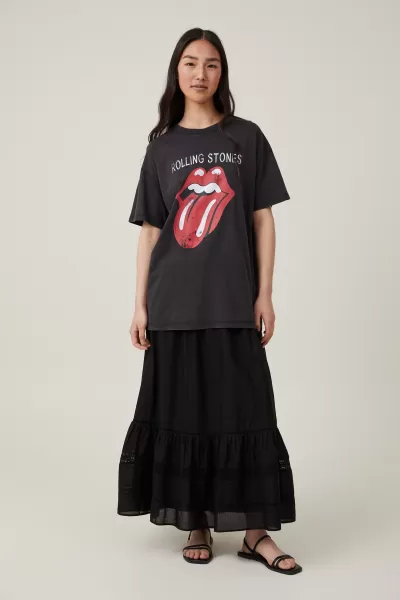 Tops Genuine Women Lcn Br The Rolling Stones Tongue/Black Oversized Rolling Stones Music Tee Cotton On