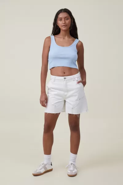 Women Cotton On Economical Washed Blue Chalk The One Organic Rib Crop Tank Tops