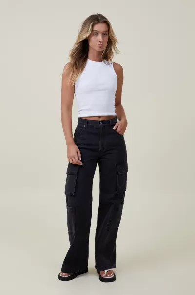 Graphite Black Women Jeans Value Cargo Wide Leg Jean Cotton On