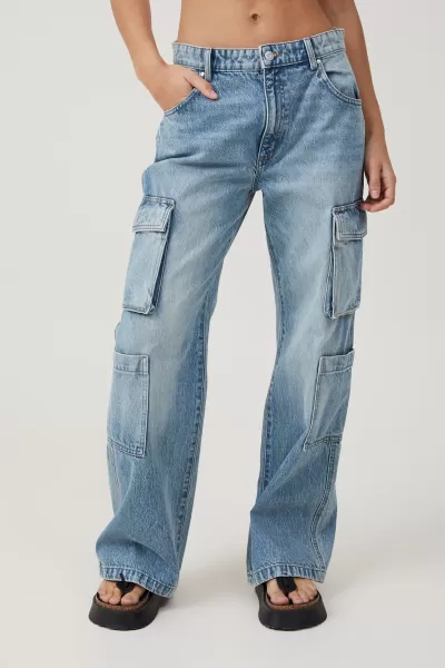 Cargo Wide Leg Jean Women Lake Blue Professional Jeans Cotton On