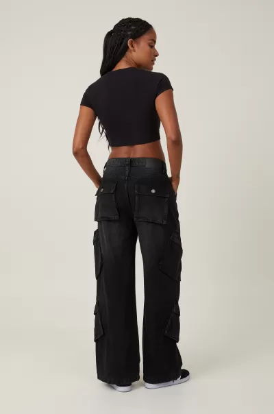 Women Custom Cotton On Black Pepper Cargo Super Baggy Jean Jeans