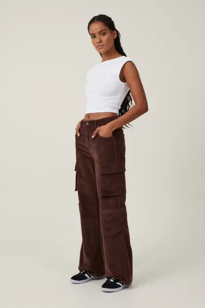 Cotton On Cord Cargo Wide Leg Jean Introductory Offer Women Dark Oak Jeans