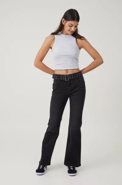 Cotton On Women Secure Jeans Black Pepper/Eyelet Belt Stretch Bootcut Flare Jean