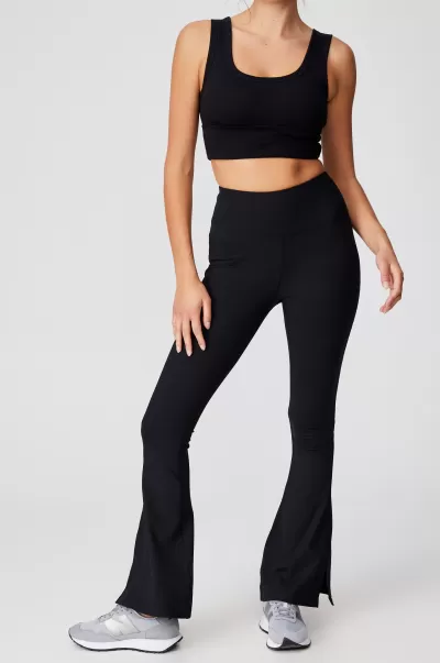 Active Rib Flare Black Cotton On Pants Resilient Women