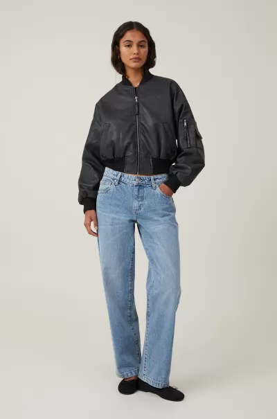 Cotton On Black Women 2024 Jackets Faux Leather Cropped Bomber Jacket