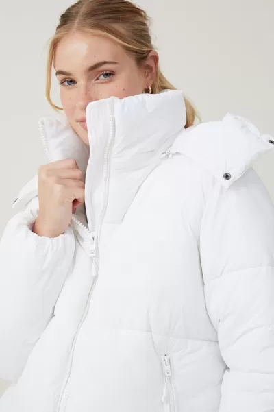 The Recycled Mother Puffer Jacket 3.0 Affordable White/Polar Fleece Women Jackets Cotton On