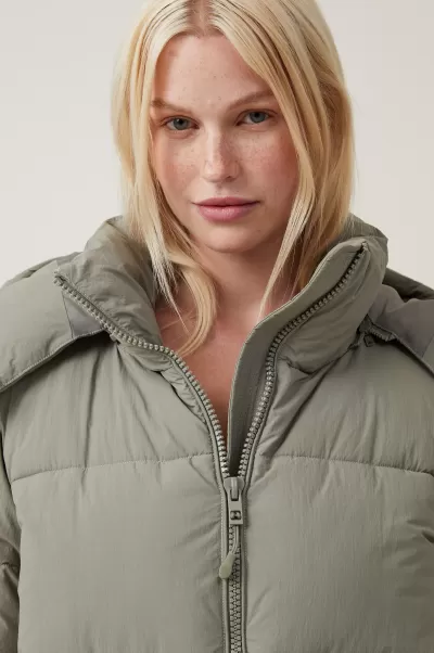 Secure Dusty Khaki Women The Recycled Mother Puffer Jacket 3.0 Cotton On Jackets