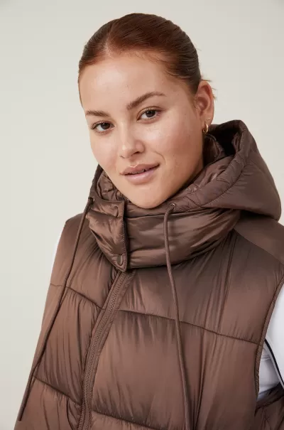 Women Deep Taupe The Recycled Mother Hooded Puffer Vest 2.0 Hot Cotton On Jackets