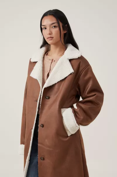 Chocolate Brown Cotton On Maddie Coat Genuine Women Jackets