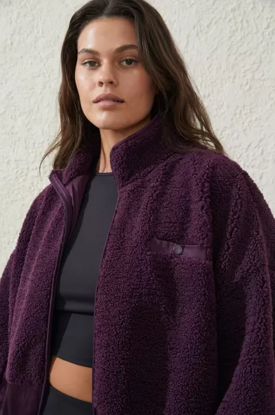 Pickled Beet Jackets Versatile Women Sherpa Contrast Zip Through Long Sleeve Cotton On