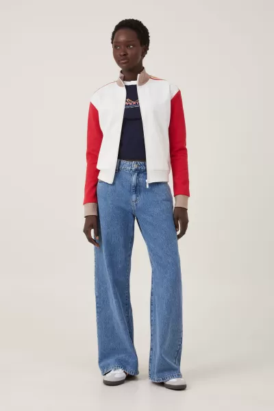 Porcelain/ Crimson Timeless Jackets Cotton On Retro Sporty Zip Through Women