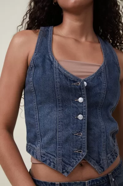 Women Tailored Fitted Denim Vest Logans Blue Cotton On Jackets