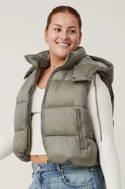 Cotton On Jackets Lowest Ever Dusty Khaki The Recycled Mother Hooded Puffer Vest 2.0 Women
