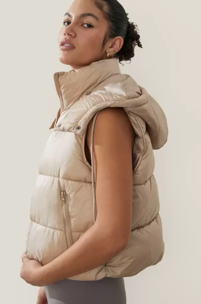 Cotton On Jackets Economical The Recycled Mother Hooded Puffer Vest 2.0 White Pepper Women