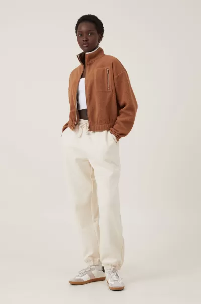 Cotton On Leaf Brown Women Refresh Sweats & Hoodies Teddy Fleece Cropped Zip Through