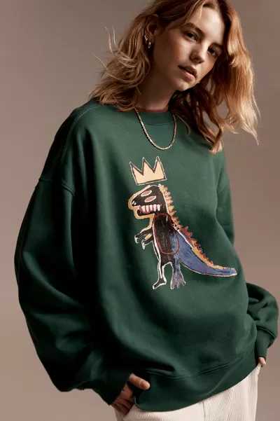 Women Sweats & Hoodies Durable Basquiat Oversized Crew Sweater Cotton On Lcn Bsq Evergreen/Basquiat - Dinosaur