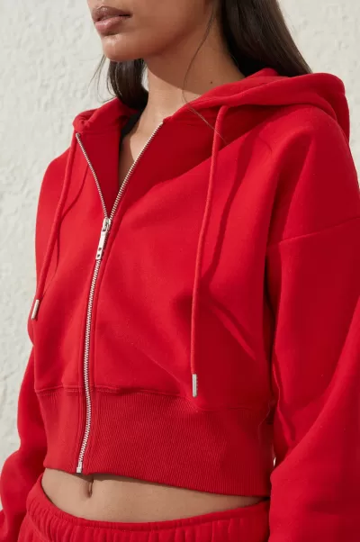 Cotton On Sweats & Hoodies Women Reduced To Clear Plush Essential Cropped Zip Through Apres Red