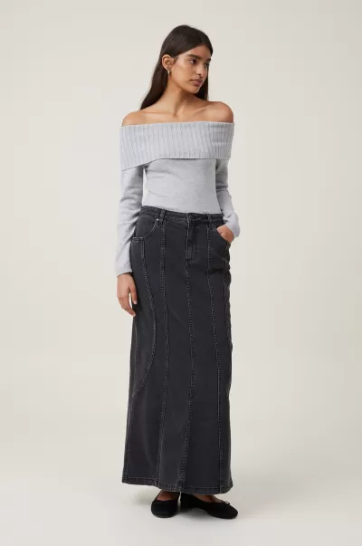 Everfine Off The Shoulder Pullover Grey Shadow Marle Sweaters & Cardigans Cutting-Edge Cotton On Women