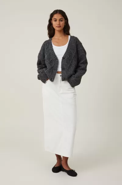 Cotton On Dark Charcoal Sweaters & Cardigans Women Luxe Cable Boucle Cardi Delicate