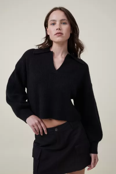 Blondie Rib Collar Pullover Women Cotton On Black Sweaters & Cardigans Coupon