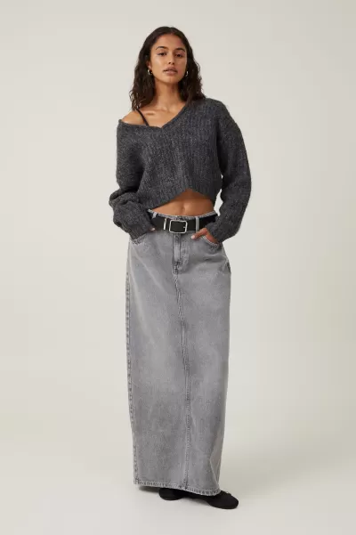 Dependable Women Sweaters & Cardigans Cotton On Dark Charcoal Texture Crop V-Neck Pullover
