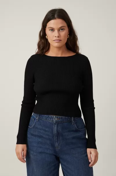 Criss Cross Reversible Fitted Knit Cotton On Women Sweaters & Cardigans Seamless Black