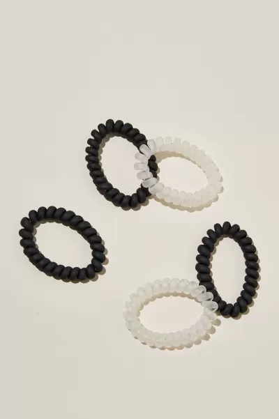 Sleek Black/Clear Accessories Women Cotton On Coil Hair Ties 5Pk
