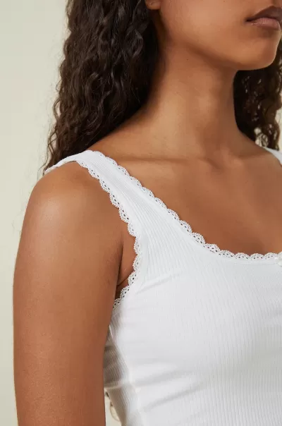Women Cotton On White Inviting Pajamas Rib Lace Tank