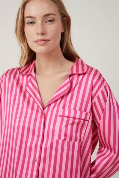 Women Staycay Satin Long Sleeve Sleep Set Fairy Floss/Pink Jelly Pajamas Cotton On Timeless