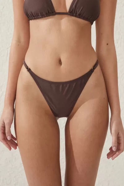 Women Brownie Shimmer Cotton On Bikinis Thin Strap High Side Thong Bikini Bottom Reliable