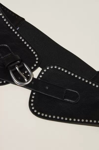 Bags & Belts Women Washed Black/Brushed Silver Top-Notch Isla Wide Studded Belt Cotton On