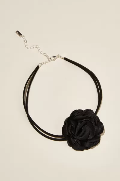Silver Plated Black Corsage Rose Hygienic Cotton On Choker Necklace Jewelry Women