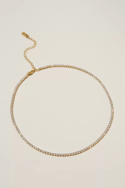 Jewelry Waterproof Mid Chain Necklace Durable Women Cotton On Gold Plated Tennis Chain