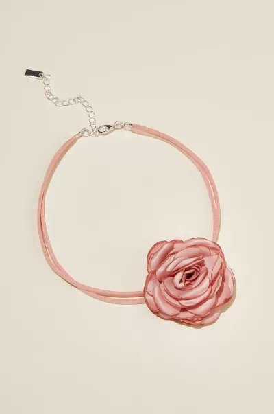 Jewelry Reliable Cotton On Women Silver Plated Pink Corsage Flower Choker Necklace