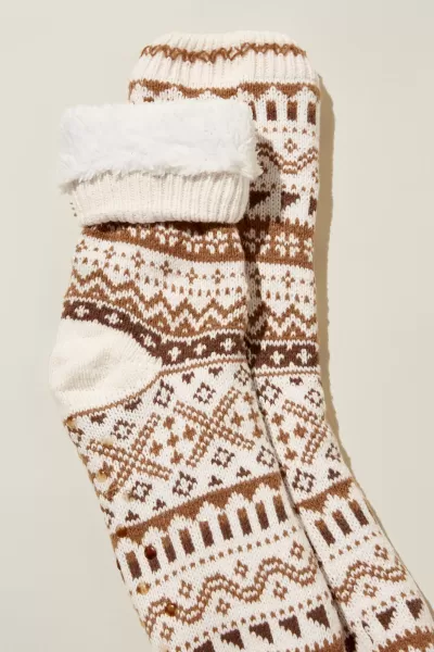 Cotton On Women Socks Low Cost Oatmeal Fairisle The Holiday Lounging Sock