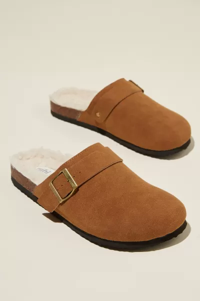 Women Rex Buckle Mule Cotton On Cost-Effective Sienna Brown Micro Sherpa Shoes & Slippers