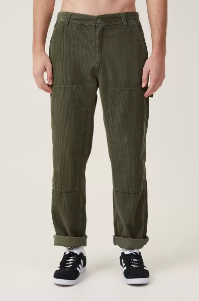 Tailored Loose Fit Pant Cotton On Cord Double Knee Dark Green Men Pants