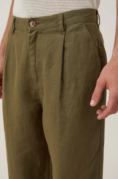 Fatigue Green Pants Men Cotton On Retro Linen Pleat Pant