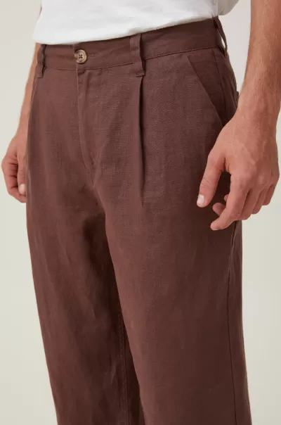 Classic Cotton On Pants Linen Pleat Pant Men Chocolate