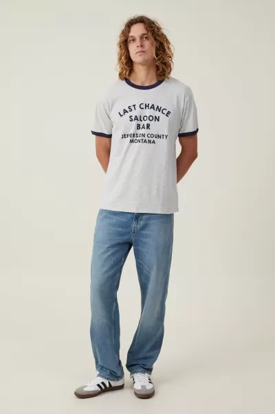 Cotton On Men Loose Fit Art T-Shirt Graphic T-Shirts Light Grey Marle/Montana Saloon 2024