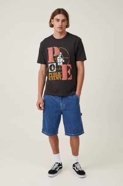 Lcn Bra Washed Black/Public Enemy - Logo Graphic T-Shirts Men Cotton On Loose Fit Music T-Shirt Practical