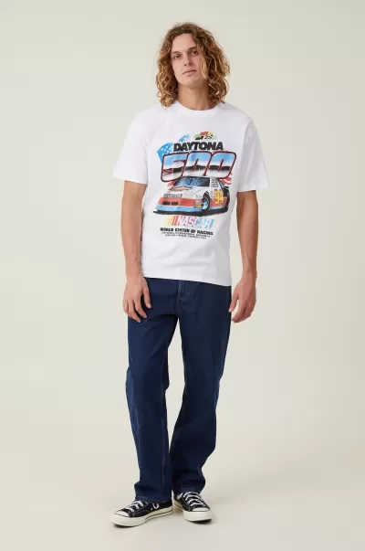 Cotton On Lcn Ncr White/Daytona 500 Free Graphic T-Shirts Nascar Loose Fit T-Shirt Men