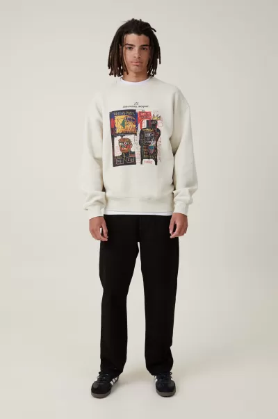 Graphic T-Shirts Cotton On Lcn Bsq Ivory/ The Italian Bargain Men Basquiat Oversized Crew Sweater