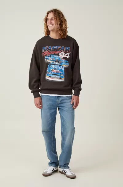 Cotton On Men Lcn Nas Washed Black/Nascar - 94 Racing Nascar Oversized Fleece Sweater Graphic T-Shirts Elegant