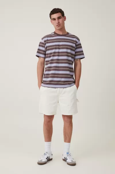 Brown Everyday Stripe Men Cotton On Graphic T-Shirts Loose Fit Stripe T-Shirt Heavy-Duty